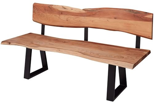 FineBuy Esszimmerbank 160x85,5x60 cm Akazie Massivholz Bank mit Baumkante, Sitzbank Holzbank mit Lehne, Küchenbank Essbank Holz Landhausstil, Baumstamm Küchensitzbank 3 Sitzer Massiv