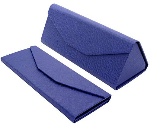 TBOC Faltbar Brillenetui für Sonnenbrille - [Blau] Hartschale [Dreieckige] Tasche mit [Magnetverschluss] Innenfutter für Lesebrille Sportbrille Groß Modern Leicht Design Auto Tasche Damen Herren Kind