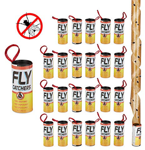 Relaxdays 240 x Fliegenfänger Leimrollen im Set, ohne Gift, umweltfreundlich, Klebefallen zum Aufhängen, Innenbereich, braun