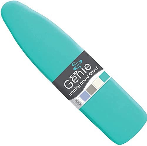 HOME GENIE Ironing Board Cover, Extra Thick Padding, Scorch Resistant Silicone Coating, 15x54 Elastic Edge Heavy Duty Iron Pad Covers Standard Boards, Hook and Loop Fastener Strap, Turquoise