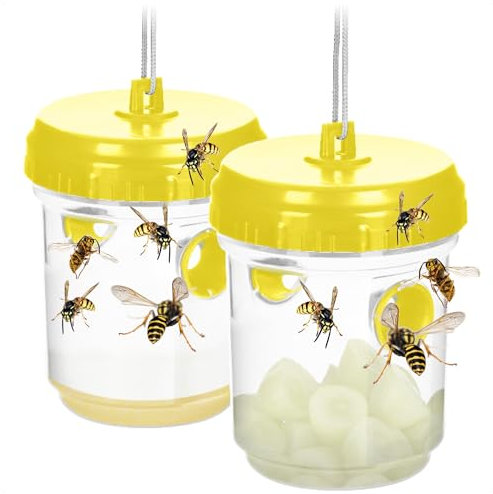 COM-FOUR® 2x Trappola per vespe viva – Trappola naturale da appendere e posizionare – Protezione per esterni rispettosa degli animali – Cattura insetti anti-vespe (02 pezzi - giallo 13cm)