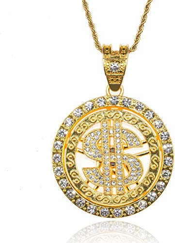 HALUKAKAH Gold Chain for Men Iced Out,18k Real Gold Plated Rotatable US Dollar Pendant Necklace,Full Cz Lab Diamonds Prong Set,with Rope Chain 60cm,Free Giftbox