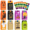 Halloween Süßigkeit Taschen Behandelt Taschen - 80 Stück Kinder Halloween Candy Taschen für Süßes oder Saures + 84 Stück Halloween Aufkleber, Mini Papier Geschenkbeutel, Halloween Goodie Taschen