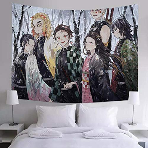 Japanischer Anime Demon Slayer Hintergrund Stoff Nachttisch Schlafsaal Schlafzimmer Wand Stoff Netz Rot Ins Wandteppich Wandbehang Stoff-4_L