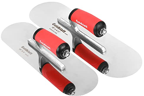 Goldblatt 2 Pieces Pool Trowel Stainless Steel with Soft Grip Handle, Includes 16'' x 4-1/2'' & 14'' x 4'' Finishing Trowels Set, Lightweight Alloy Mounting, Round End