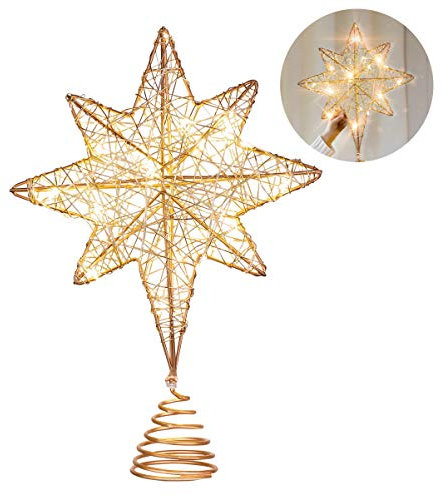 Yardwe Glitter Xmas Bethlehem Star Treetop LED Rose Gold Star Tree Topper for Christmas Holiday Tree Decorations 1PCS