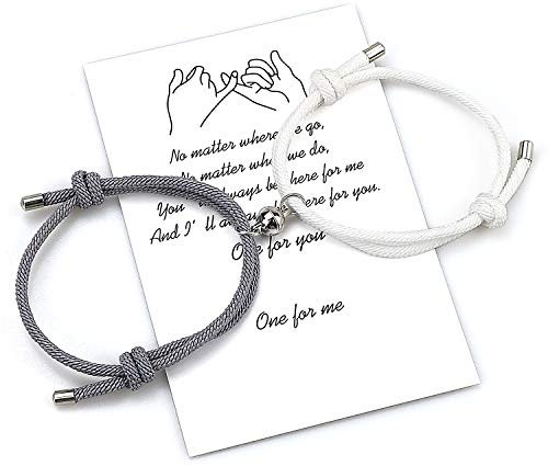 Set di braccialetti magnetici per coppie Attrazione reciproca Corda fatta a mano per 2 braccialetti intrecciati abbinati Voti di amore eterno Regalo di gioielli (Gray White)