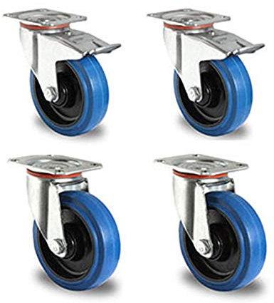 Rollensatz mit Bremse - Ideal als Soundcase Rollen - 4 Lenkrollen 100 mm Elastik Blue Wheels