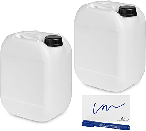 MARKESYSTEM - Garrafa bidón plástico HPDE (10 Litros) PACK 2 Uds + Kit Etiquetado - Rosca boca ancha - Homologada ADR - Apilable. Apta uso alimentario. Ideal como depósito líquidos y químicos