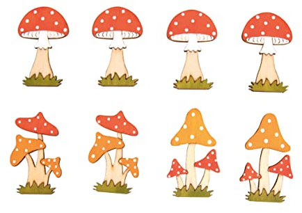 Rayher Holz-Streuteile Fliegenpilze, bunt, 4 - 4,5 cm, Beutel 8 Stück, mit Klebepunkt, Tischstreuer, Tischdeko, Streudeko Herbst, 46607999