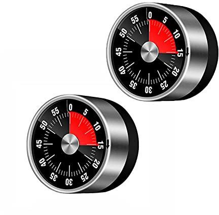 Multipurpose Magnetic Kitchen Timer with Loud Alarm Mechanical Visual Countdown Timer for Cooking Game Baking Exercise Stainless Steel Wind Up Egg Timer 2PC (Color : Black)