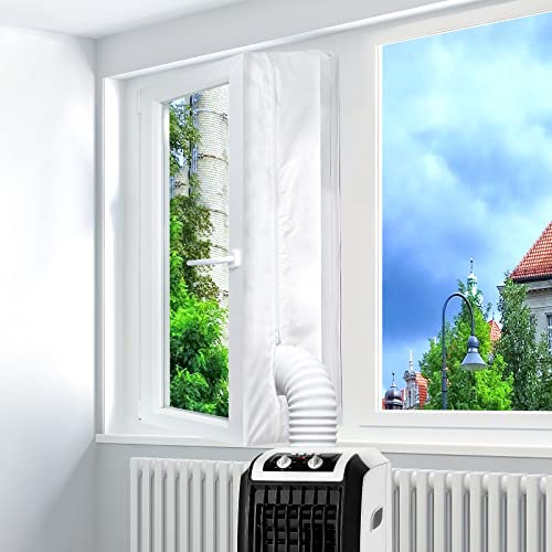 AUGOLA AC Window Seal Unit for Portable Air Conditioner And Tumble Dryer, Hot Air Stop Kit for All Mobile Air Conditioning, Air Exchange Guards with Zip and Strong Hook&Loop Fastener(500CM/197in)