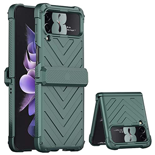 Miimall Compatible with Samsung Galaxy Z Flip 4 Magnetic Case, Hinge Protection Case for Z Flip 4, Heavy Duty Shockproof Hard PC Full Protective Cover for Galaxy Z Flip 4-Green