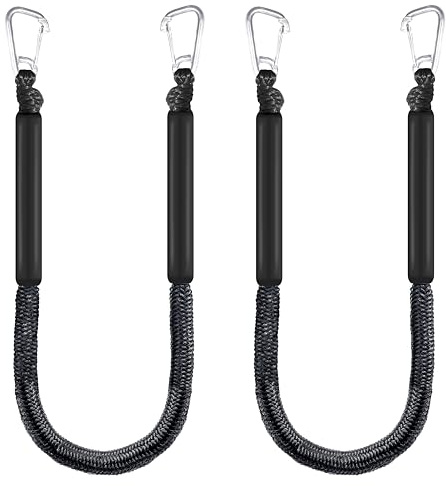 Bungee Dock Lines for Boats, Non-Sink Floating Rope with Double Hooks, Heavy Duty Boat Tie Downs for Dock for Pontoon Jet Ski (Black, 4FT)