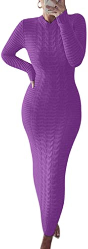 ORANDESIGNE Vestito Donna Elegante Lungo Invernale Abito Tubino Vestitino Maglina Casual Abitino Aderente Maglia Caldo Maxi Knitted Sweater Dress Sera Viola M