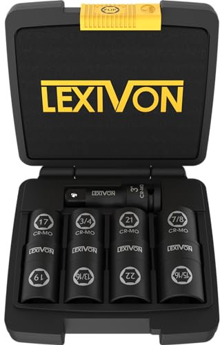 LEXIVON Radmutter-Schlag-Steckschlüssel-Set, 1/2-Zoll-Antrieb, innovatives 8-in-4-Flip-Steckschlüssel-Design, deckt die am häufigsten verwendeten Zoll- und metrischen Radmuttern ab, Cr-Mo-Stahl