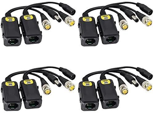 zdyCGTime Balun vidéo passif RJ45 femelle vers BNC mâle émetteur-récepteur réseau CC, câble de surveillance Full HD RJ45 vers BNC compatible avec tous les équipements vidéo (16,5 cm 4 paires)