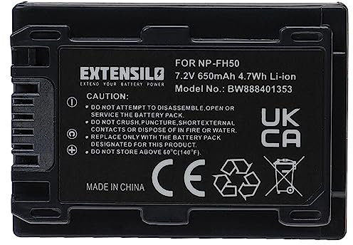 EXTENSILO Batterie Remplacement pour Sony NP-FH70, NP-FH100, NP-FH50, NP-FH40 pour Appareil Photo, Reflex numérique (650mAh, 7,2V, Li-ION, Noir)