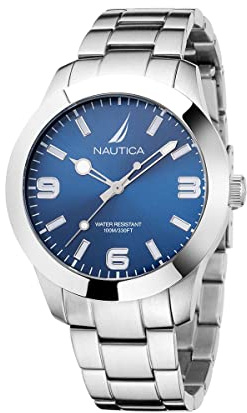 Nautica Men's Pacific Beach 43mm Watch, Silver/Blue/Silver, Modern