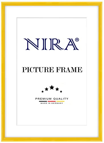 NiRa Massiv Holz Bilderrahmen Schmal 42 x 59,4 cm DIN A2 in Gelb Hochglanz | Farbe und Größe wählbar | Rahmen für Poster | Puzzle | Foto collage HD114
