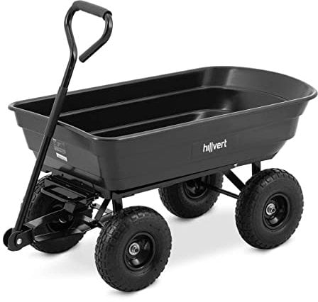 hillvert HAT-Q.BASS-300B Gartenwagen 300 kg kippbar 75 L 210 x 52 x 49 cm Luftreifen Stahl mit Kunststoffwanne gepolsterter Griff mit 105 cm Länge Transportwagen Handwagen Ziehwagen Bollerwagen