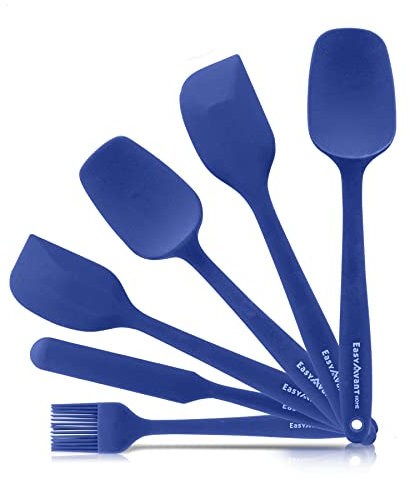 Spatule en silicone pour cuisine et pâtes, 6 pièces - Set d'ustensiles de cuisine résistants à la chaleur - Ustensiles de cuisine anti-rayures avec âme en acier certifiés LFGB d'Easyavant (Bleu)