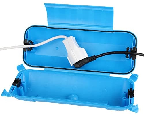 RESTMO IP44 wasserdichte Kabelbox für den Außenbereich (Outdoor), wetterbeständige Große Schutzbox für Verlängerungskabel, Schukostecker, Elektrowerkzeug, 290mm x 110mm x 75mm, Blau