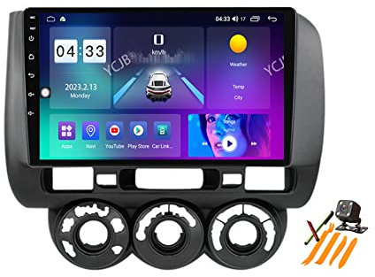 YCJB Android 12.0 Autoradio 2 DIN Stereo per H-Onda Jazz City 2002-2007 Car Tablet 9 Pollici Schermo MP5 Lettore Multimediale FM BT Receiver GPS Traker con 4G WiFi DSP SWC DVR Carplay,Nero,M100S