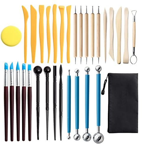 Tissting 32 Stück Keramik Ton Werkzeugsatz Keramik Ton Schnitzwerkzeug Set Keramik Bildhauerei Werkzeug für Ton, Fondant, Keramik, Knete, Tortendekoration, Handseife, Kürbis