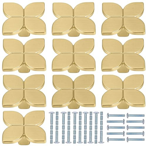 Kurtzy 10 Pack Gold Cabinet Door Knobs - 42 x 22mm Zinc Alloy Door Handles with Screws - Pull Door Leaf Drawer Knobs Hardware for Kitchen Cupboards, Cabinets, Dressers, Wardrobe