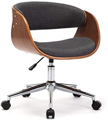 Mingone Bürostuhl Holz Computerstuhl 360° Schreibtischstuhl Ergonomisch Drehstuhl Chefsessel Retro Design Höhenverstellbar Stoff Grau bis 150kg