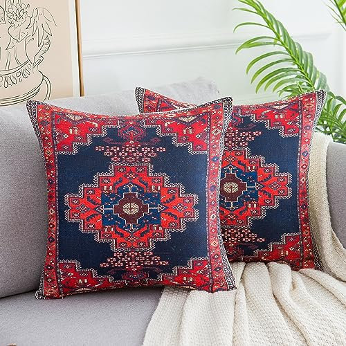 Kissenbezug 40 x 40 Boho Sofakissen Türkischer Dekokissen Kissenhülle Stammes Antike Marokkanische Leinen Kissenbezüge für Sofa, Couch, Schlafzimmer, Outdoor, Büro, Auto, 2er-Set