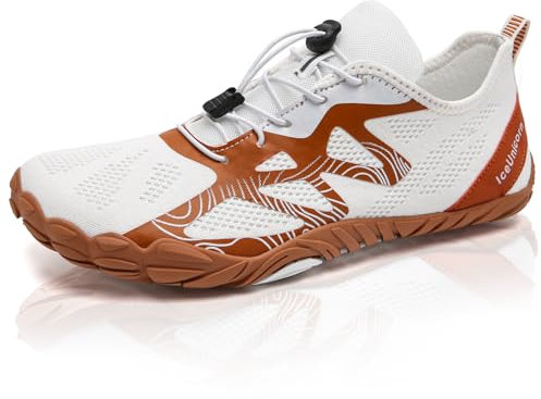 IceUnicorn Chaussures Pieds Nus Femmes Homme Chaussures Aquatiques Basket Femme Chaussures de Trail Running Outdoor(Brun Blanc,42EU)