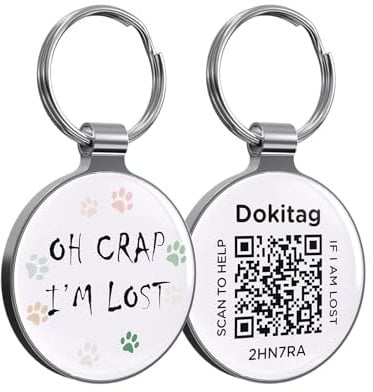 Dokitag QR-Code Haustier-ID-Tag, Hundemarke, QR-Code-Hundemarke, Haustier-Online-Profil – Scannen Sie QR empfangen Sie sofortige Haustierstandort-Benachrichtigung, E-Mail, leichte Zinklegierung