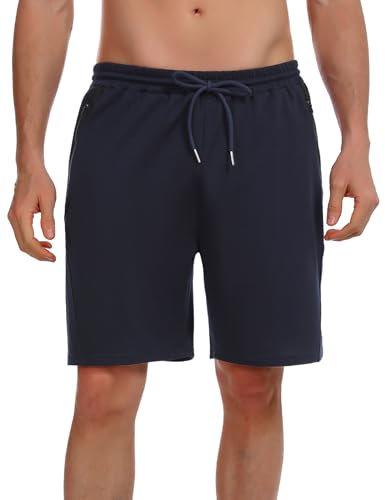 Wayleb Herren Kurze Hose Sport Shorts Sommer Sweathose Jogginghose Leichte Baumwolle Kurz Hosen Einfarbig Freizeithose Gym Fitness Trainingshose, Navy Blau L