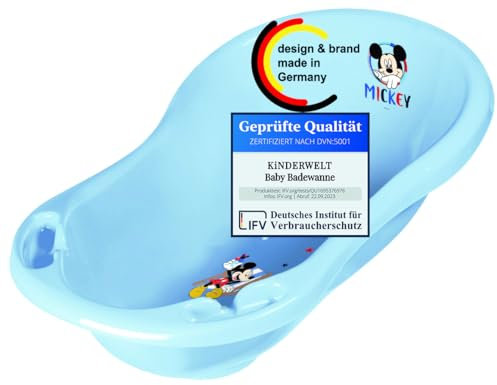 KiNDERWELT Babywanne 84 cm - Baby Badewanne mit Disney Micky Maus Motiv - BPA-Frei - Wanne zum Baden für Babys und Neugeborene - blau