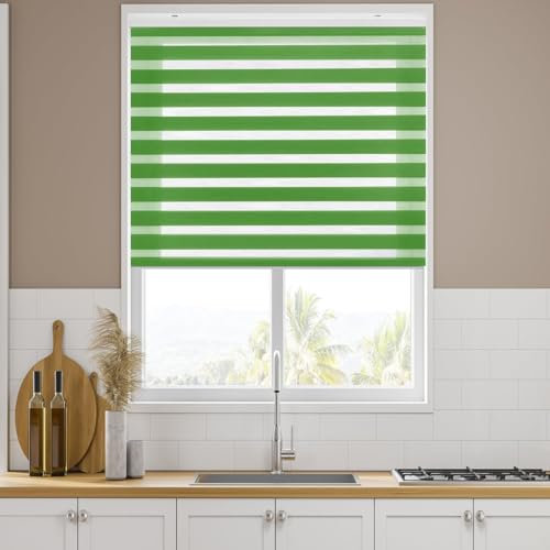 Estor Enrollable Noche Y Día 75 x 320 cm Protección Solar Persianas Opaco Ajustables Personalizable para Dormitorio y guardería, Verde
