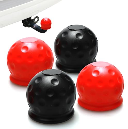 4 Stück Anhängerkupplung Abdeckung 50mm, Anhängerkupplung Schutzkappe aus Gummi, Kugelförmige Schutzhülle für Anhängerkupplung (Schwarz & Rot)