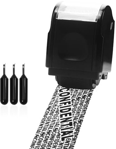 Privacy ID Address Blocker Stamp, Identity Theft Protection Roller Stamp, Personal Data Security Defender (Black + 3 Refills Ink)