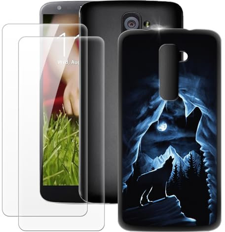 MILEGOO LG G2 D800 D802 D801 D802TA D803 VS980 LS980 Hülle + 2 Displayschutzfolien aus gehärtetem Glas, ultradünne Stoßstange, stoßfeste weiche TPU-Silikon-Abdeckung (5.2”)