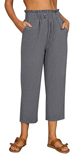 Leinenhose Damen Sommer 7/8 - Sommerhose Damen Leicht Weite Hose High Waist Große Größen Luftige Freizeithose Stoffhose Elegant Stretch Baumwolle Leinen Strandhose Vintage Lange Hosen für Damen