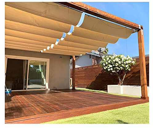 Tenda da Sole Avvolgibile Vela ombreggiante Vela parasole, Vela ombreggiante ondulata con filo scorrevole retrattile Resistente ai raggi UV, impermeabile e antipioggia con kit di montaggio, per pergo