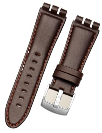 LQXHZ 23 Mm Echtes Kalbslederarmband Mit Stahlverschluss, Kompatibel Mit Swatch IRONY YOS440 449 448 401G Uhrenarmband(B Dark brown,23mm black clasp)