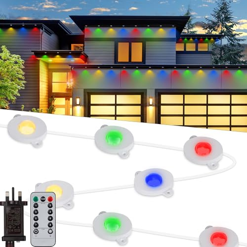 Tacobey Permanent Outdoor String Lights - 49ft/15m 36LED Eaves Lights Mains Powered with Remote Control, 8 Modes, Timer, Waterproof, Indoor Outdoor Christmas Decoration - Multicolor
