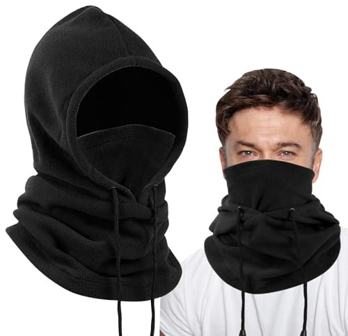 Risipu Fleece Balaclava Wintermütze Thermo Gesichtsmaske für Männer & Frauen Snood Hood Hut Halswärmer Windproof Ski Mask (DE/NL/SE/PL, Alphanumerisch, Einheitsgröße, Schwarz)