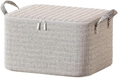 JAXICH Clothes Storage Bag 30L Fabric Box With Lid, Durable Carry Handles, Double Zipper - Organiser for Blankets, Pillows, Quilt - Grey