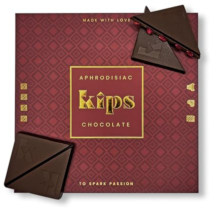 kips Chocolat Aphrodisiaque Noir | Cadeau Sensuel pour Couple | Désir & Connexion | Maca, Ashwagandha, Muira Puama, Grenade | Fabriqué en Allemagne | 1 Boîte – 4 Carrés – 100 g