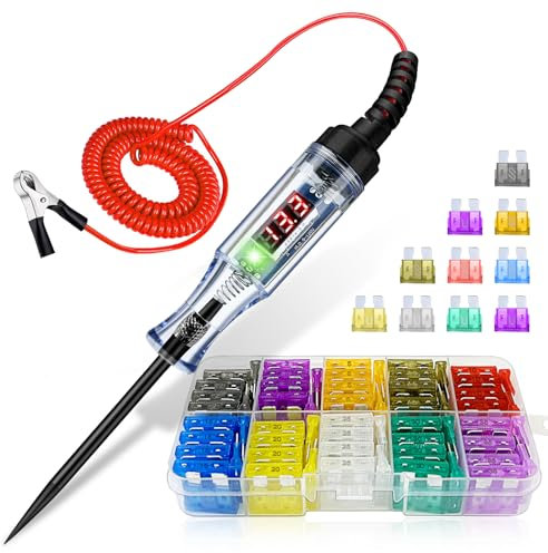 ADNEWX Fusibili Tester per Circuiti Auto, 2,5-32 V Tester per Circuiti Elettrici con Display Digitale a LED, 10 Tipi di Fusibili per Auto per Circuiti, Interruttori