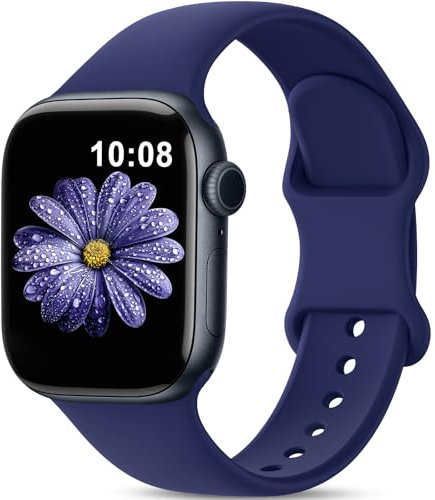 AMSKY Bracelet Sport Silicone Compatible avec Bracelet Apple Watch Se 40mm 42mm 46mm 44mm 45mm 41mm 38mm, Doux Imperméable Femme Homme pour iWatch Serie 11 10 9 8 7 6 5 4, SE 3 2 1, Bleu Marine