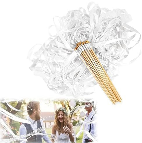 CANCYCC Lot de 30 murs de mariage avec cloche, baguettes magiques serpentins avec cloche, baguette de fée en dentelle pour mariage, Noël, anniversaire, fête